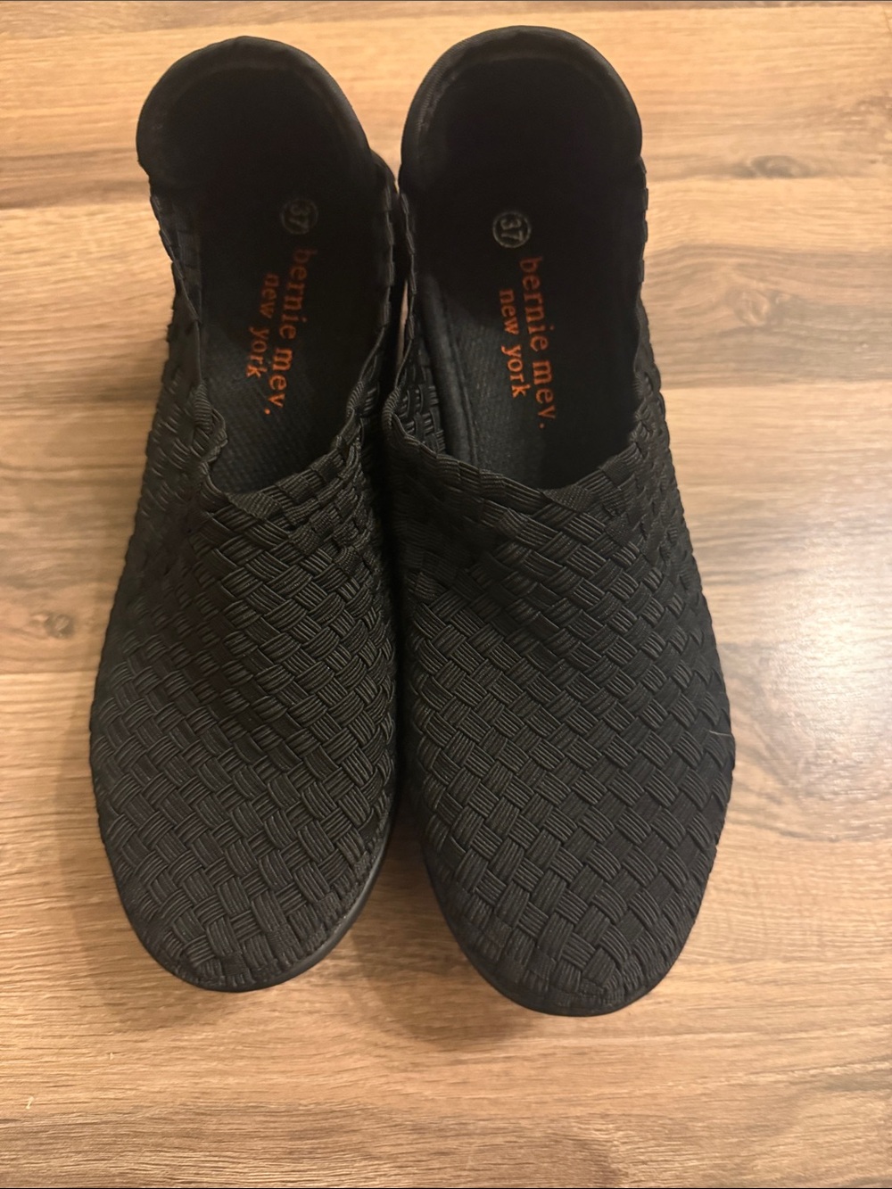 bernie mev. Black Woven Slip-On Mules